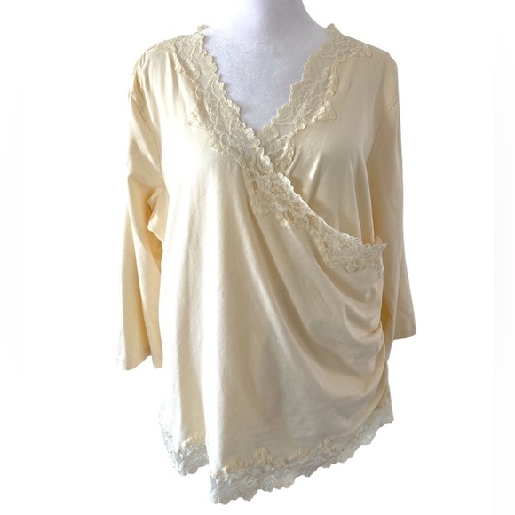 Coldwater Creek XL lace top crossover ivory 3/4 sleeves - Picture 1 of 10